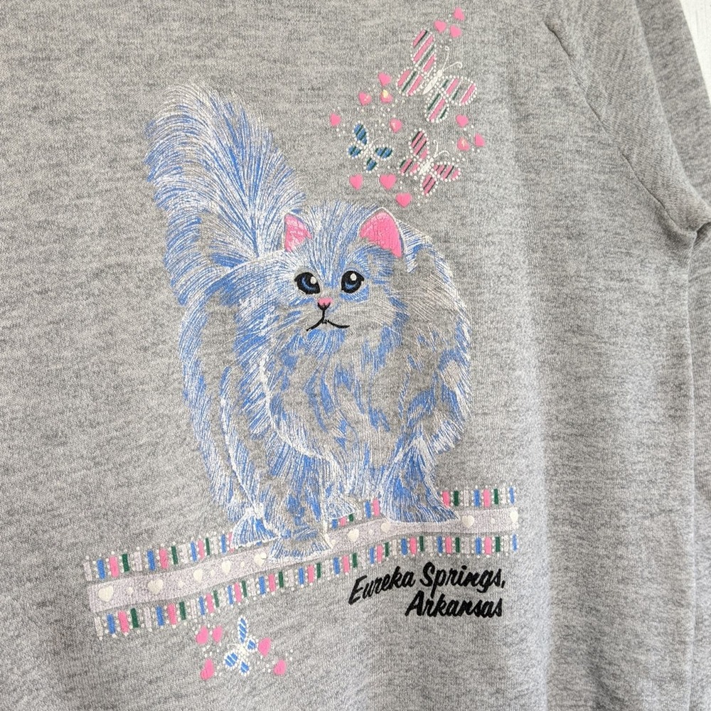 VTG Cat Kitty Fairy Kei Crewneck Sweats Arkansas - Picture 2 of 5